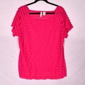 Tiara Women's Ruffle Hot Pink Pullover Blouse Size XL
